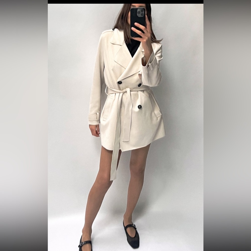 Zara White Ivory Trench Coat Jacket L